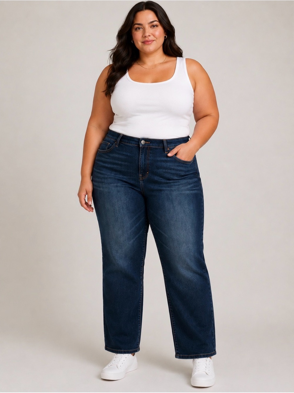 a.n.a Plus-Size Straight Leg Jeans in Dark Blue Wash